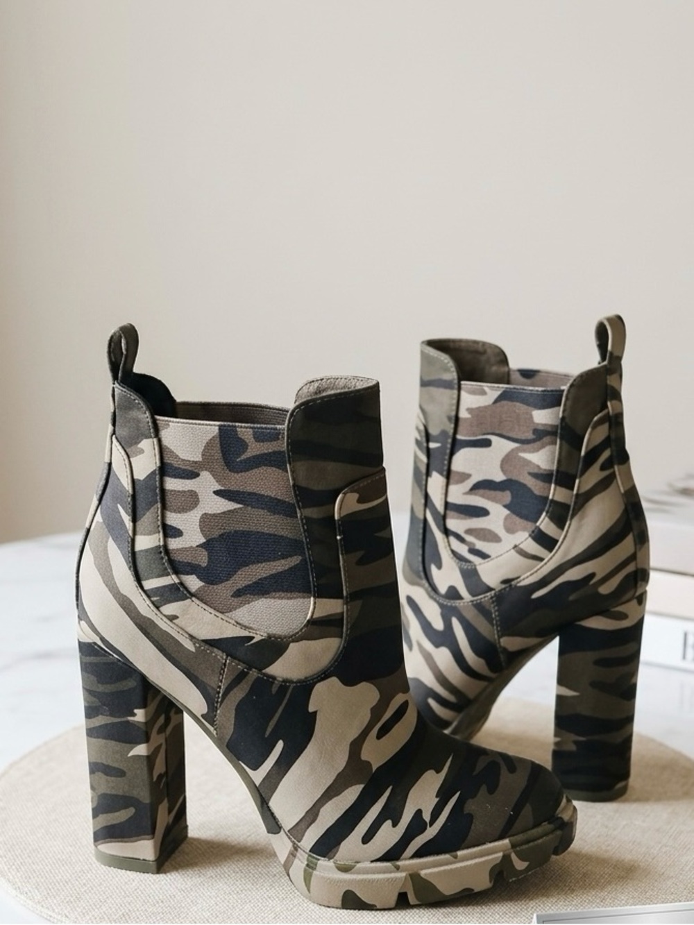 Camouflage Platform Ankle Boots - Women's Camouflage Heeled Booties